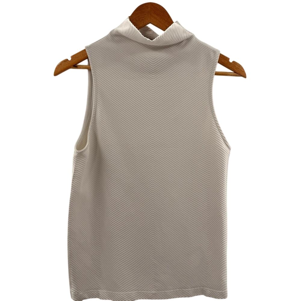 Athleta Flurry Ribbed Base Layer Mock Neck Tank Top Textured White Size Medium - Picture 4 of 5